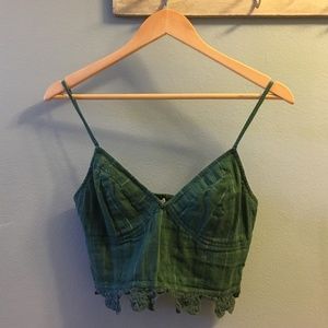 Green crop top with crochet hem